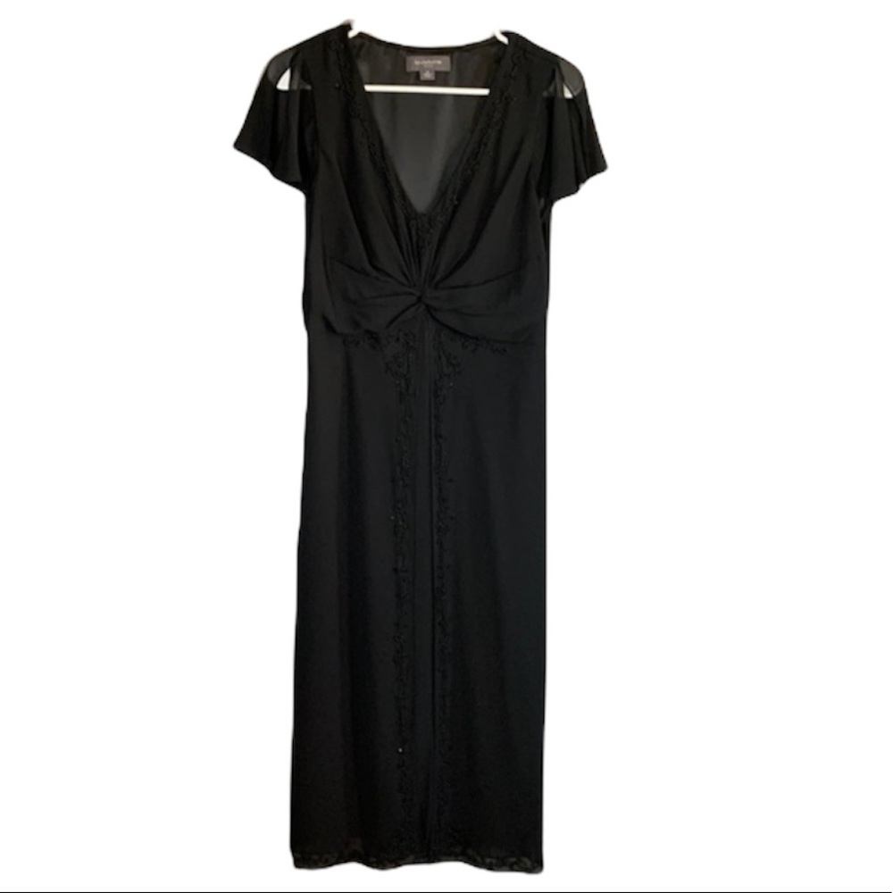 Liz Claiborne Flutter Sleeves V-Neck Embellished Black Dress Size 10